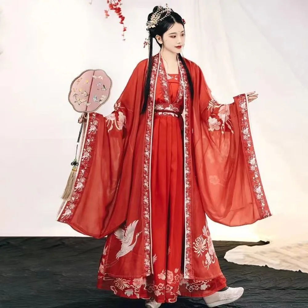 Red Hanfu Women Song Dynasty Wedding Bride Costume Xia Pei Waist Length Skirt Set - Image 6