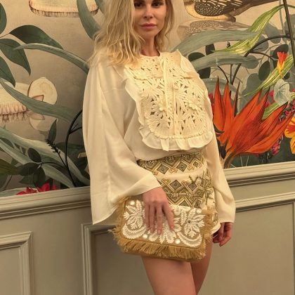 HH Women Summer Lace Up Hollow Out Long Sleeve Shirt A Line High Waist Mini Skirt Set