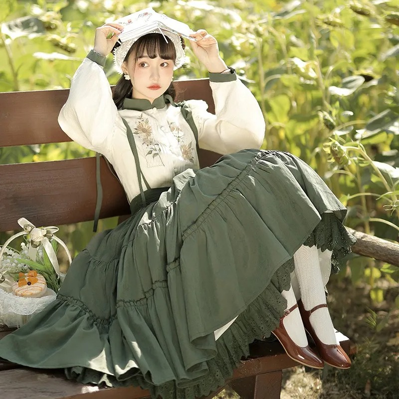 Chinese Lolita Dress Set Elegant Vintage Ruffle Skirt with White Blouse Autumn Winter Outfit - Image 5
