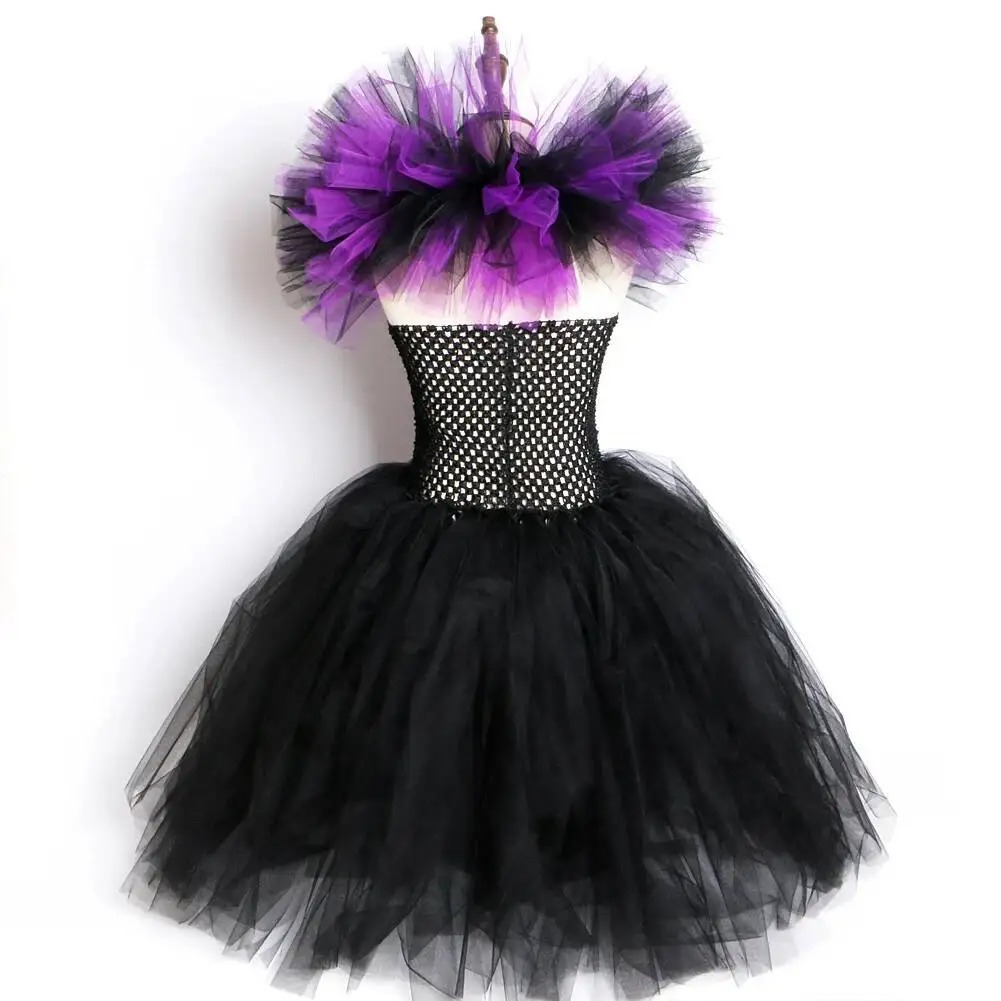 Horns Wings Costume Girls Princess Tutu Dress Devil Halloween Evil Queen Kids Cosplay Outfit - Image 3