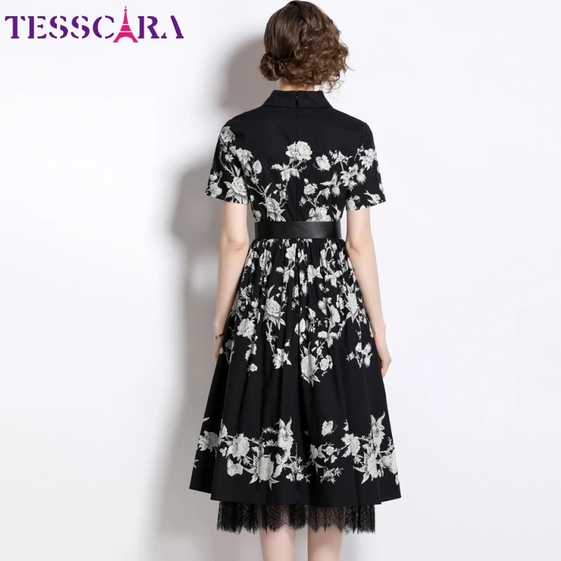TESSCARA Women Summer Elegant Long Cocktail Party Dress Vintage Lace A Line Designer Gown - Image 6