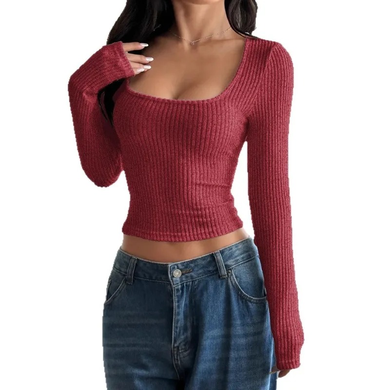 Women’s Long Sleeve Slim Fit Round Neck T-Shirt – Solid Color Fall Winter Y2K Streetwear Top - Image 5
