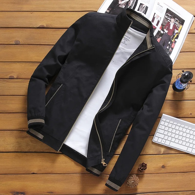 Men’s Cotton Bomber Jacket – Casual Stand Collar Slim Windbreaker Baseball Coat - Image 5