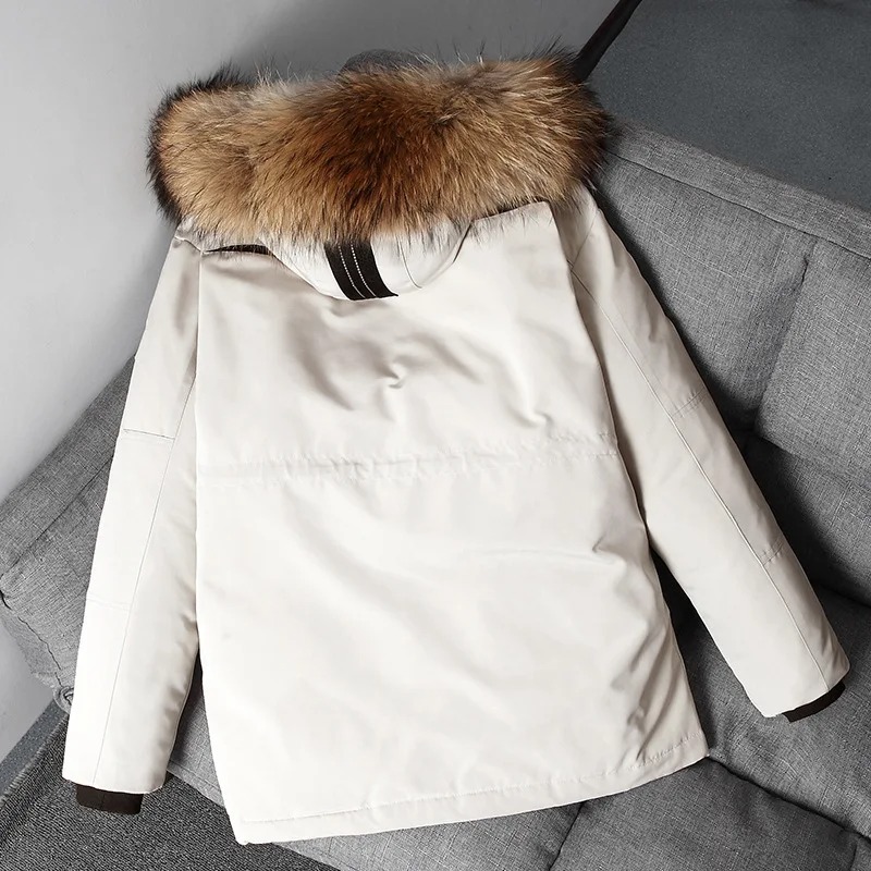 Men’s Winter Down Jacket – Hooded White Duck Down Parka with Detachable Fur Collar - Image 5