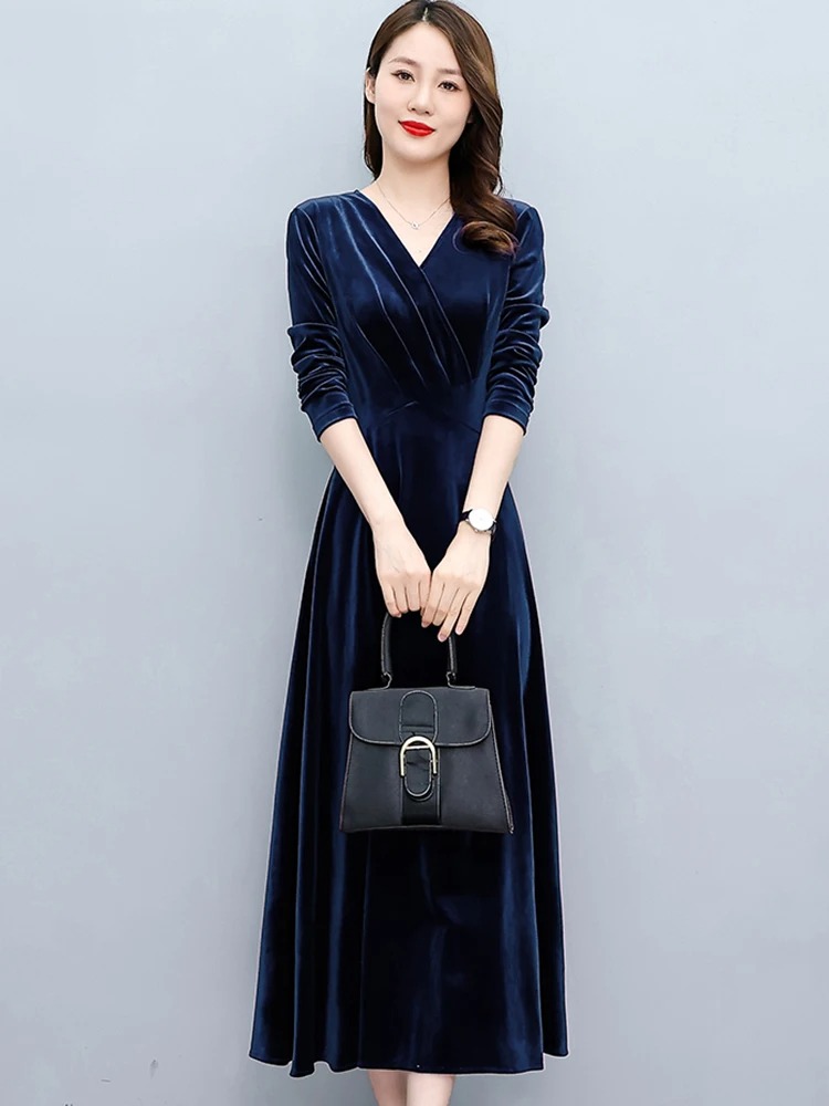 2024 Vintage Velvet Midi Dress | Long Sleeve Sexy Bodycon Elegant Warm Autumn Winter Party Dress - Image 4