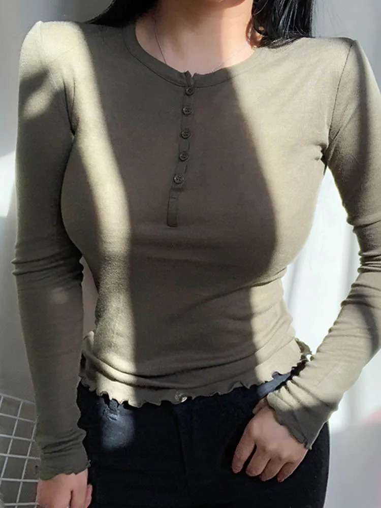 Thin Sexy Slim T-Shirt for Women – Cotton Long Sleeve Korean Fashion Autumn Top - Image 6