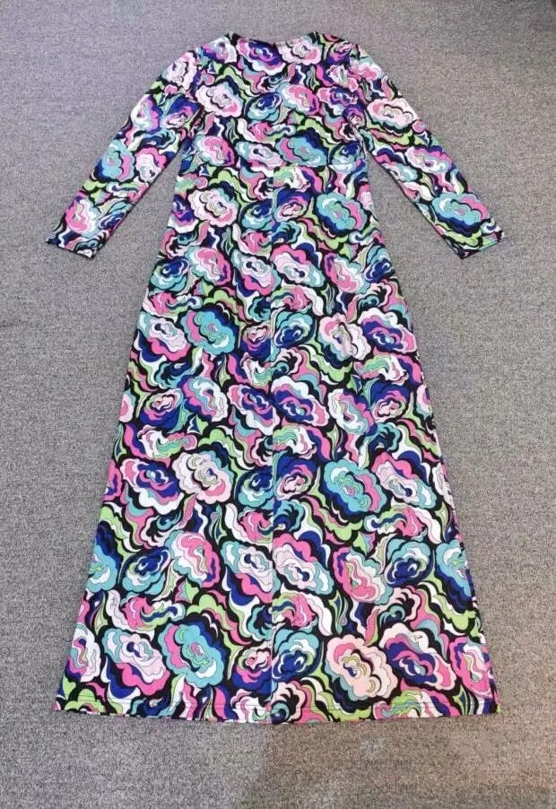 Women’s V-Neck Long Sleeve Peony Print Knit Dress – Slim Fit Stretch Clubwear - Image 3