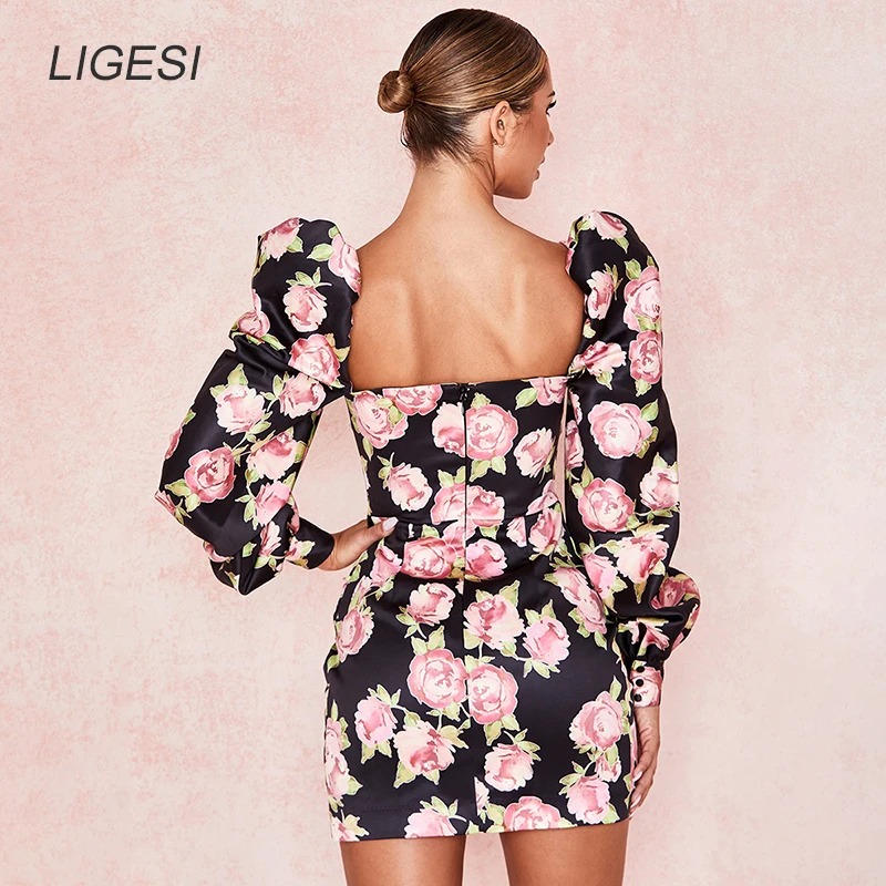 Vintage Floral Bodycon Dress for Women | Puff Sleeve Off-Shoulder Elegant Party & Club Wear - Image 6