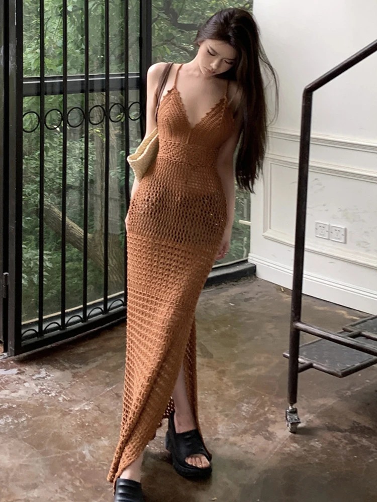 Women’s Summer Knitted Sheer Maxi Dress | Sexy Strap Bodycon Holiday Bikini Cover Up - Image 5