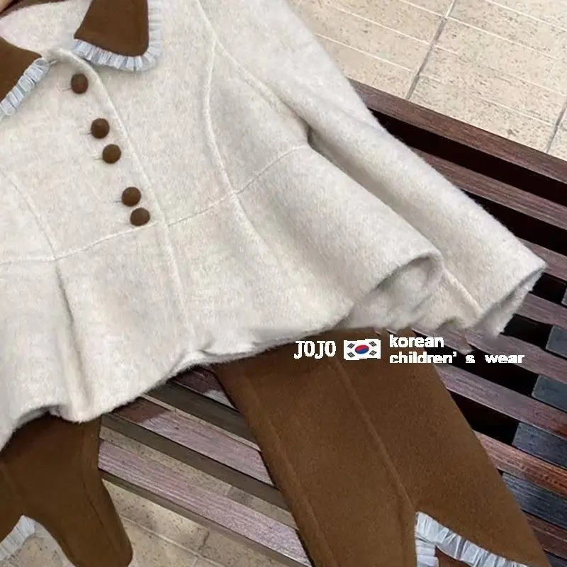 Kids Cotton Outfit Set Turn Down Collar Top Elastic Waist Pants - Image 6