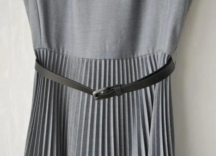 Women Summer Slim Waist Pleated Dress | Elegant Gray Sleeveless Tank Dress with Back Zipper - Image 5