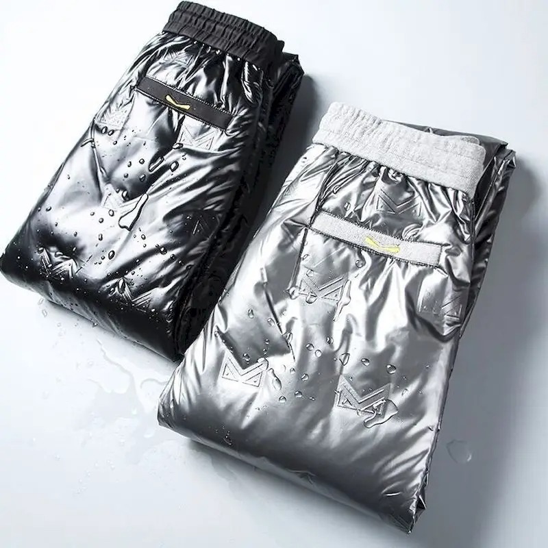 Men White Duck Down Pants Winter Thick Warm Lightweight Outdoor Trousers - Image 2