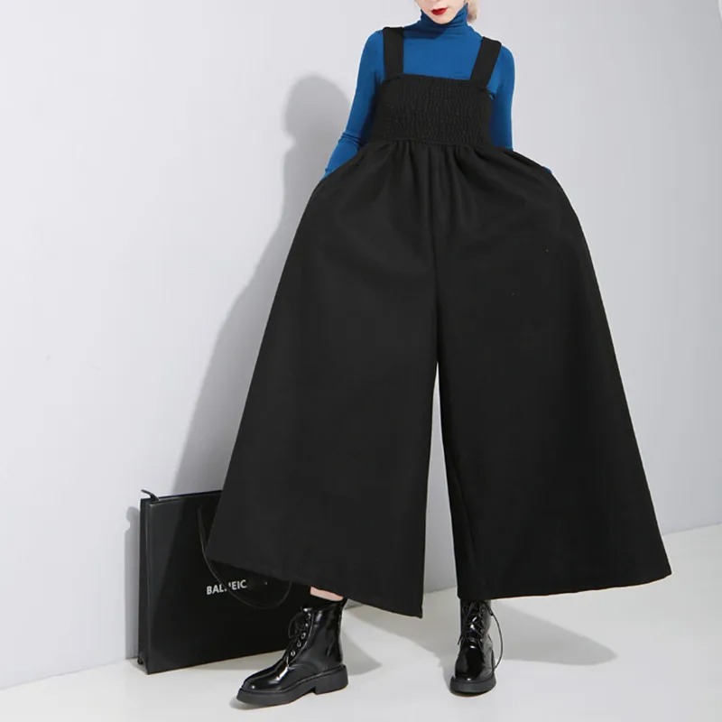 Women’s Woolen Wide Leg Jumpsuit – Plus Size Black Autumn Winter Romper - Image 2