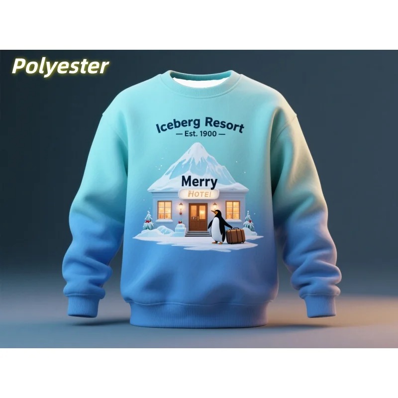 Christmas Animal Pattern Men’s Sweatshirt 3D Printed Gradient Pullover Loose Fit Long Sleeve O-Neck Hoodie - Image 4