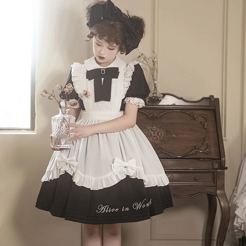 Sweet Lolita Wonderland Maid Dress Bow Lace Kawaii Two Piece Set - Image 4