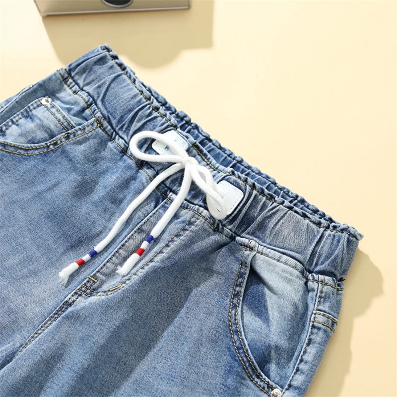 Women Spring Summer Embroidery Jeans Elastic Waist Ankle Length Denim Pants Office Casual Loose Trousers - Image 6