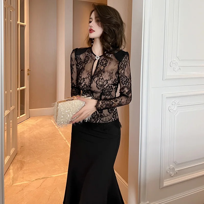 Summer Sexy Hollow Out Lace Blouse for Women – Round Neck Sheer Shirt - Image 4