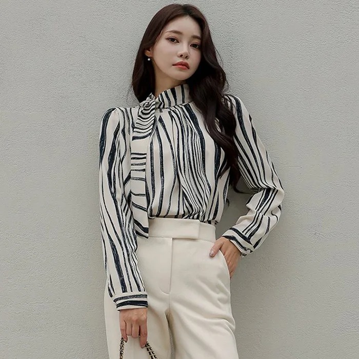 Women’s Zebra Striped Retro Shirt – Autumn Long Sleeve Personality Top - Image 4