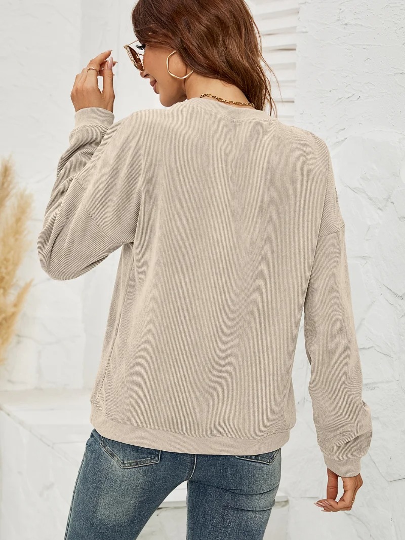Women's Corduroy Round neck Solid Long Sleeve casual Sweatshirts Pullovers for Women - Image 7