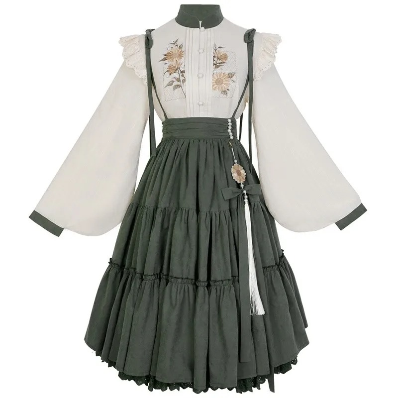 Chinese Lolita Dress Set Elegant Vintage Ruffle Skirt with White Blouse Autumn Winter Outfit - Image 6