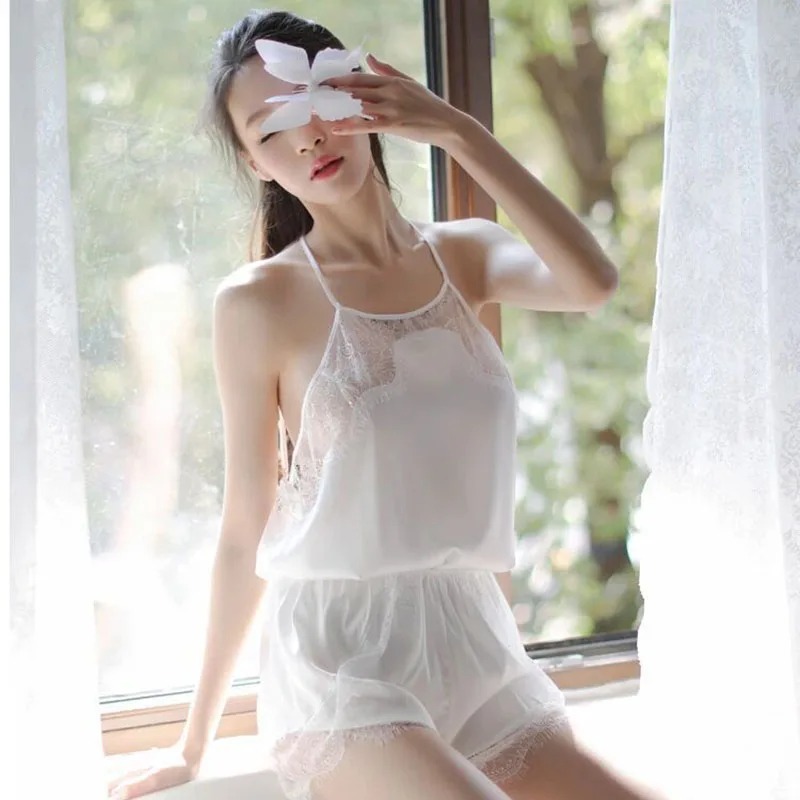Sheer Chiffon Dot Pajama Set Women Adjustable Sling Sleepwear - Image 2