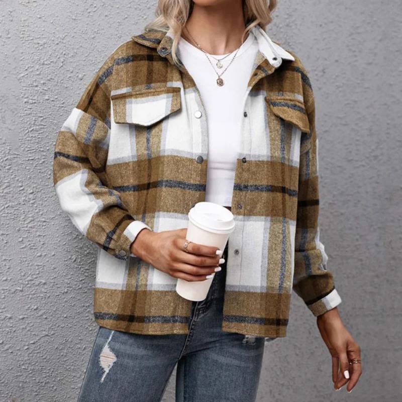 Women’s Oversized Plaid Jacket – Checkered Long Sleeve Shirt Coat Streetwear Outerwear - Image 5