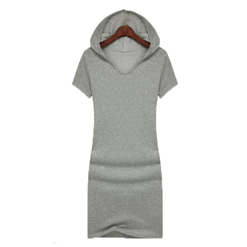 Plus Size Hooded Cotton Dress Women Summer Knee Length Casual Dress - Image 2