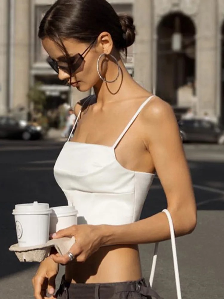 Spaghetti Strap Tank Top Sexy Backless Bandage Skinny Crop Tops Summer Elegant Lace Up Party Streetwear Women Camis - Image 4