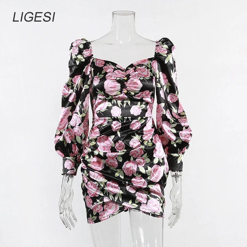 Vintage Floral Bodycon Dress for Women | Puff Sleeve Off-Shoulder Elegant Party & Club Wear - Image 4