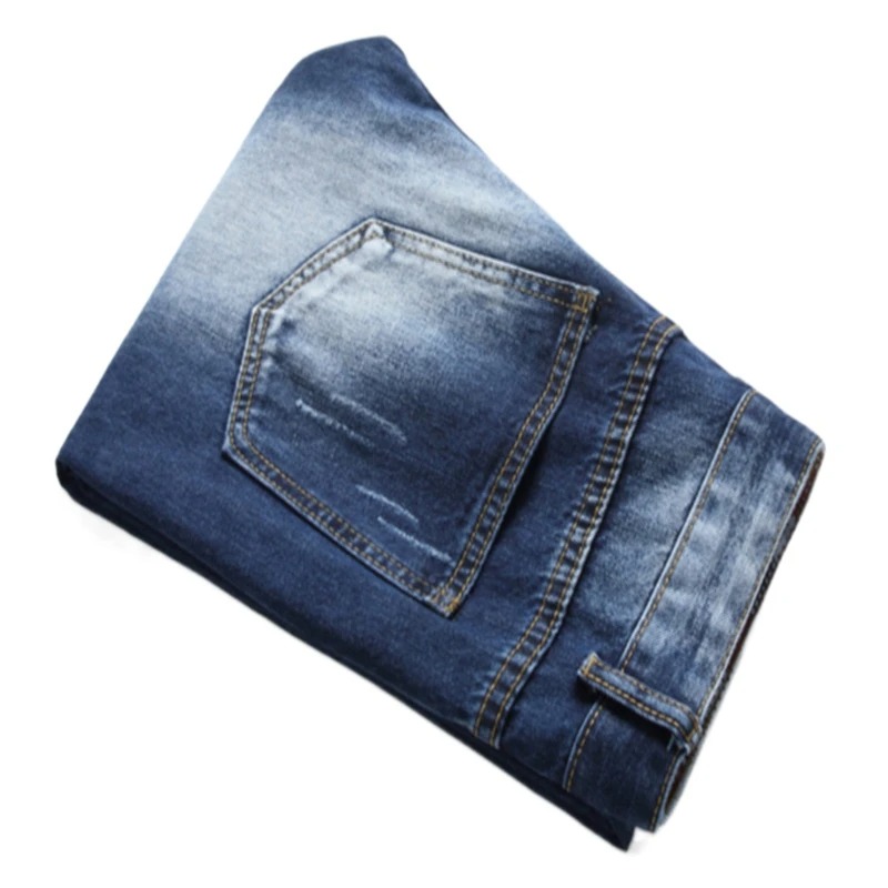 Men Summer Trend Straight Jeans Thin Blue Printed Casual Elastic Denim - Image 3