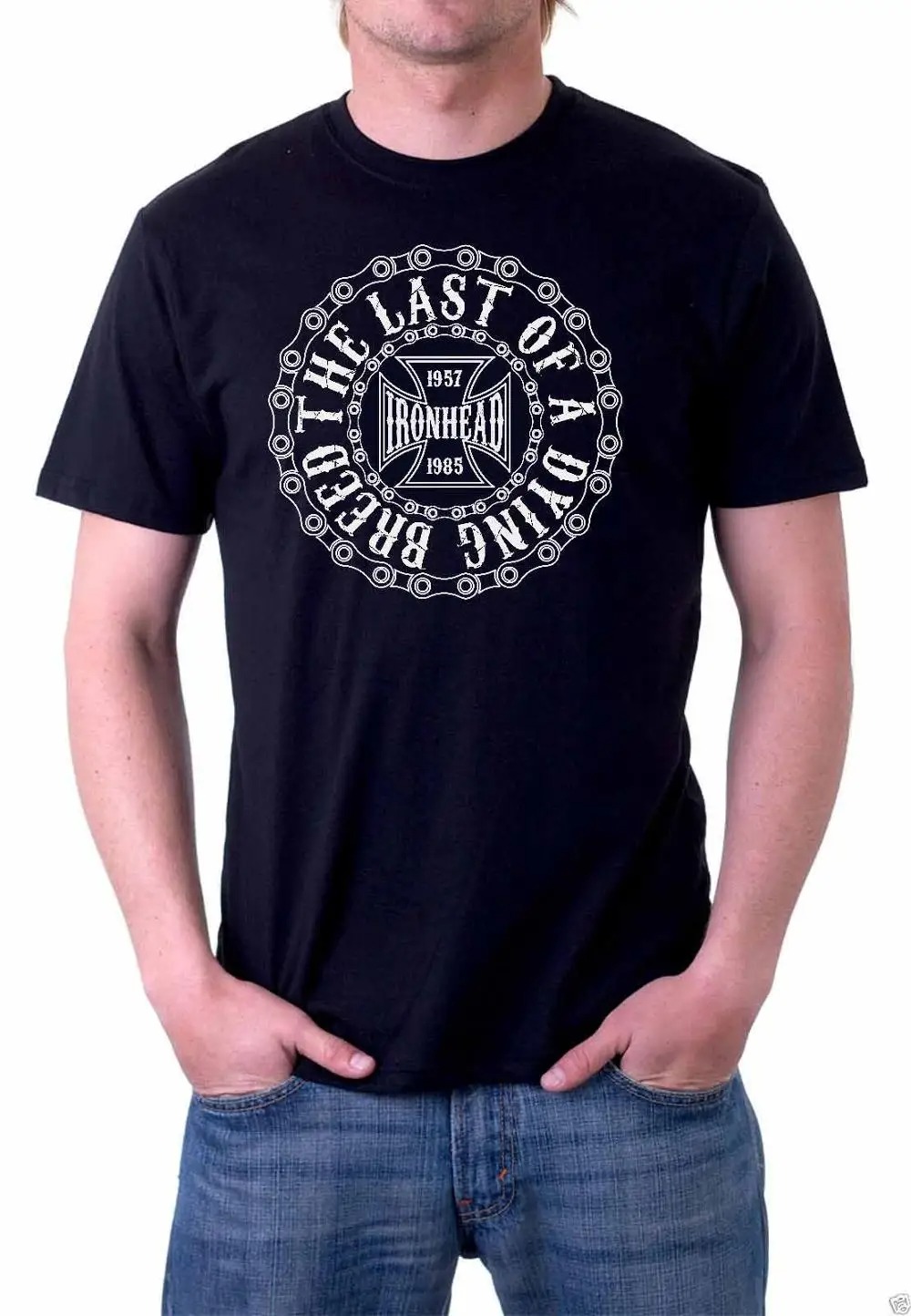 Ironhead Sportster T Shirt Men Vintage Biker Motorcycle Graphic Tee 100% Cotton Black Humor Shirt - Image 2