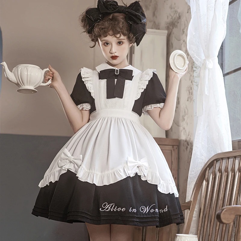 Sweet Lolita Wonderland Maid Dress Bow Lace Kawaii Two Piece Set - Image 5
