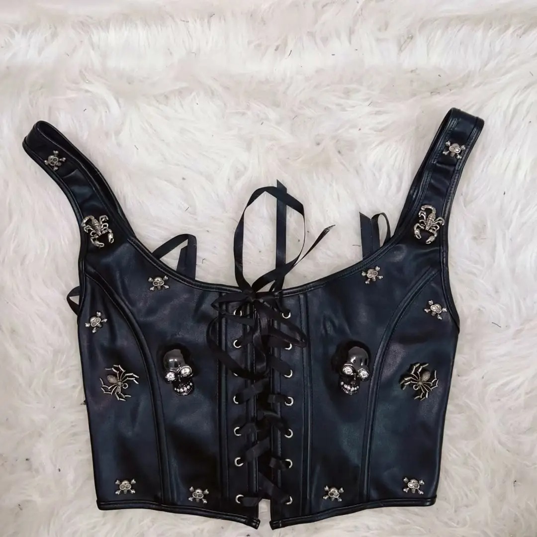 Women’s Gothic Skull Corset Tank Top – Y2K Punk Vintage Sexy Crop Top - Image 5