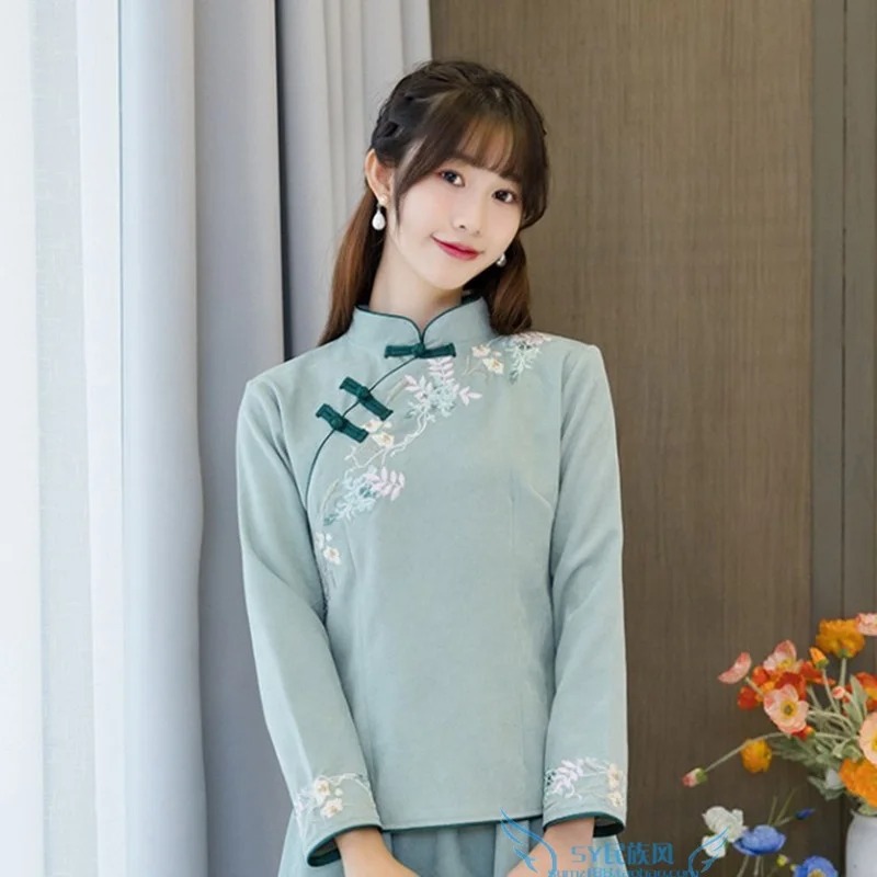 Cotton Linen Chinese Qipao Shirt for Women – Retro Zen Embroidered Hanfu Blouse - Image 5