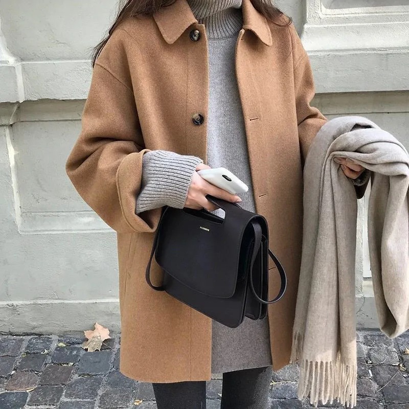 Spring Autumn Korean Style Mid-Long Woolen Coat Women Single Breasted Streetwear Outerwear - Image 3