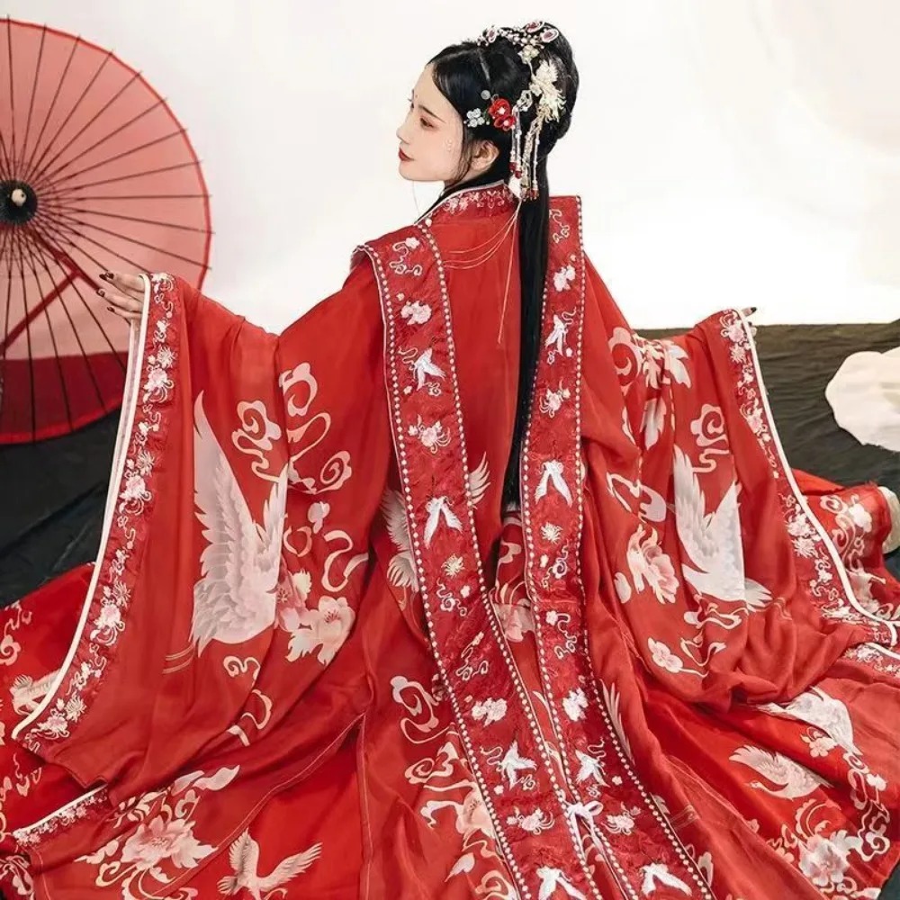 Red Hanfu Women Song Dynasty Wedding Bride Costume Xia Pei Waist Length Skirt Set - Image 4