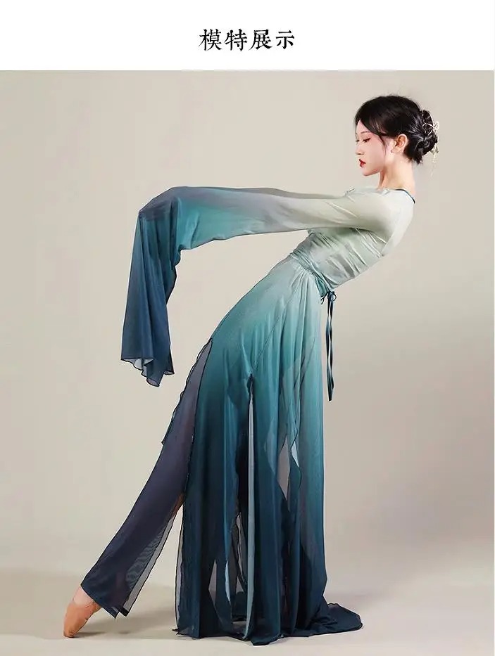 Classical Dance Flowing Training Gradient Sleeve Swing Sleeve Gauze Jacket Trouser Skirt Suit Stage Wear - Image 3