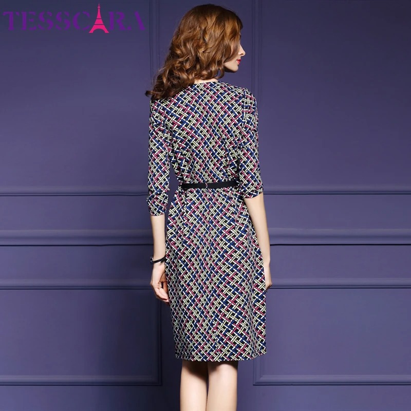 TESSCARA Plaid Pencil Dress for Women | Elegant Autumn Office Work Wear Retro Dress - Image 4