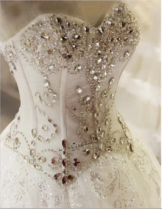 Plus Size Luxury Crystal Lace Princess Wedding Dress Corset Back - Image 2