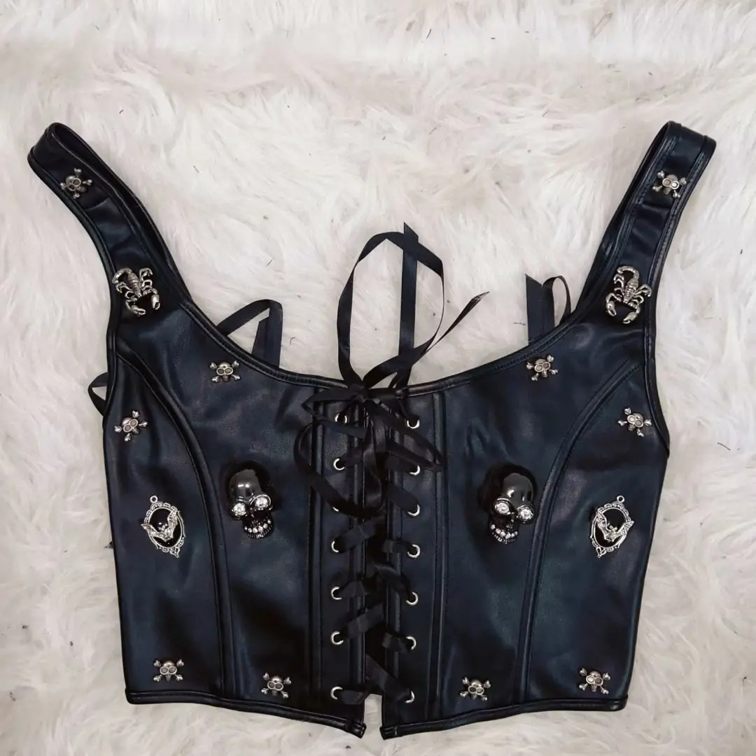 Women’s Gothic Skull Corset Tank Top – Y2K Punk Vintage Sexy Crop Top - Image 3