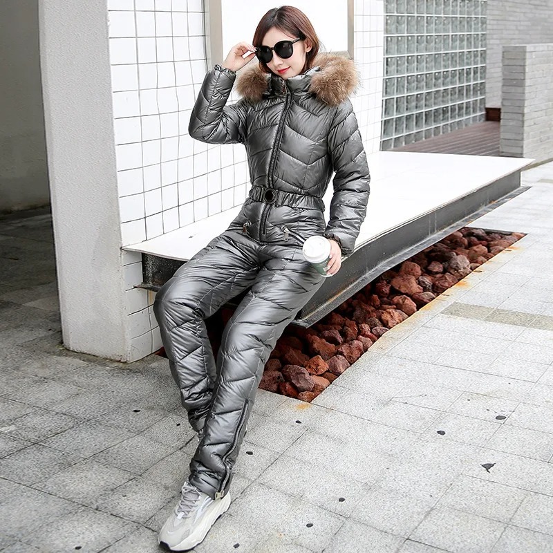 Thickened Cotton Padded Women One Piece Ski Suit Winter Outdoor Slim Fit Snowsuit - Image 2