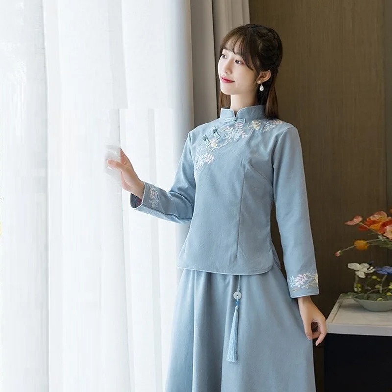 Cotton Linen Chinese Qipao Shirt for Women – Retro Zen Embroidered Hanfu Blouse - Image 6