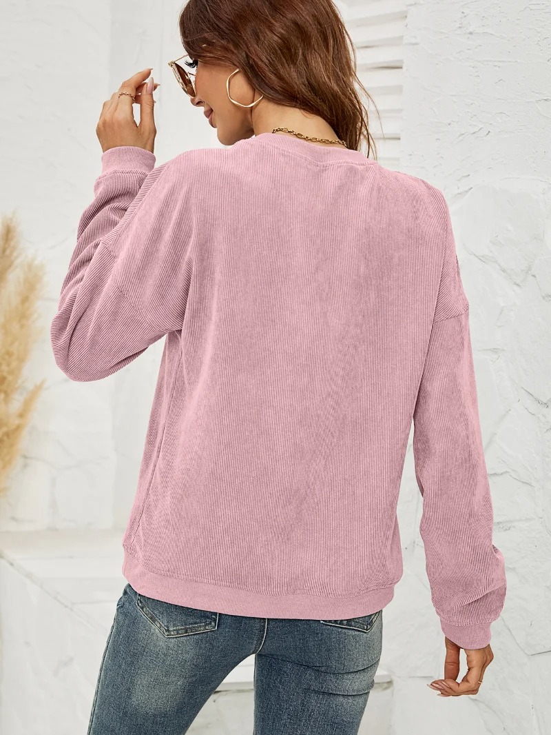 Women's Corduroy Round neck Solid Long Sleeve casual Sweatshirts Pullovers for Women - Image 6