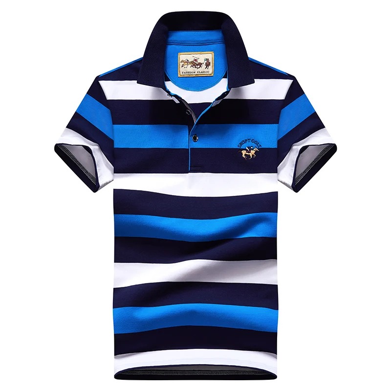 Men’s Casual Stripe Polo Shirt – Slim Fit Embroidered Summer Top