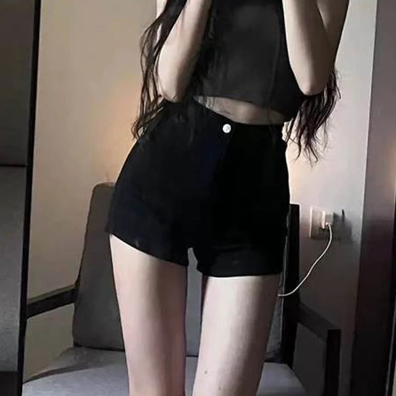 Women’s Black High-Waisted Ultra-Short Slim Fit Casual Tights Pants – Summer Petite Stretch Shorts - Image 2
