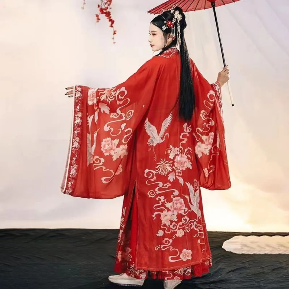 Red Hanfu Women Song Dynasty Wedding Bride Costume Xia Pei Waist Length Skirt Set - Image 5