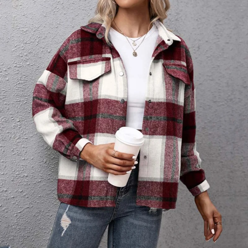 Women’s Oversized Plaid Jacket – Checkered Long Sleeve Shirt Coat Streetwear Outerwear - Image 4