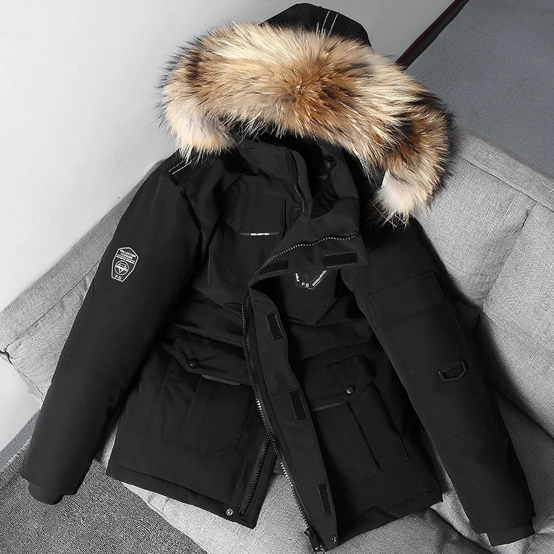 Men’s Winter Down Jacket – Hooded White Duck Down Parka with Detachable Fur Collar - Image 4