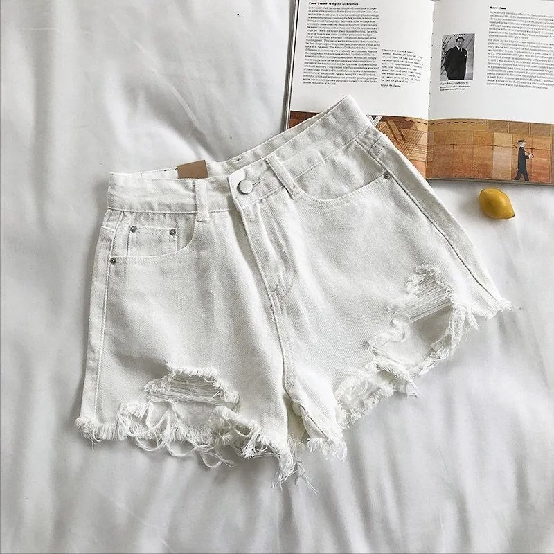 Women’s Korean Denim Shorts – High Waist Ripped Jeans with Pockets and Tassel Trim, Summer Y2K Casual Streetwear - Image 4