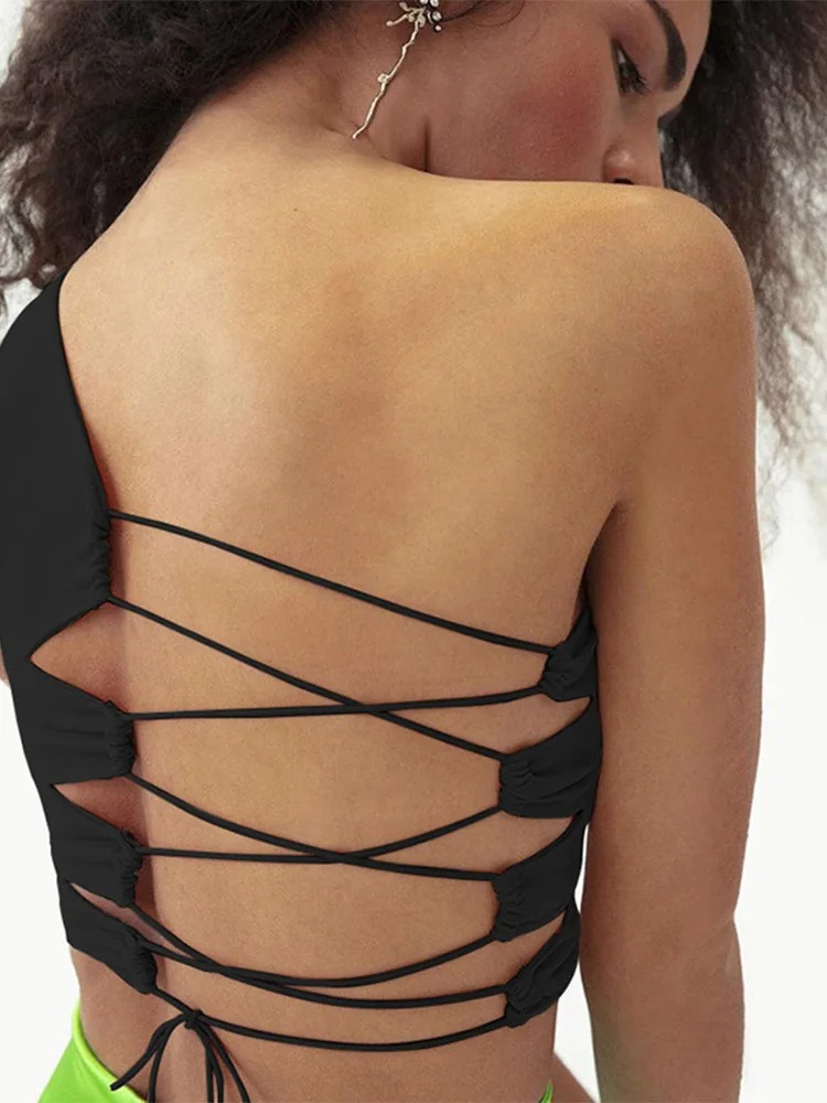 Women’s Hollow Back Crop Tank Top – Slim Fit Soft Korean Style Summer Camisole in Black & White - Image 4